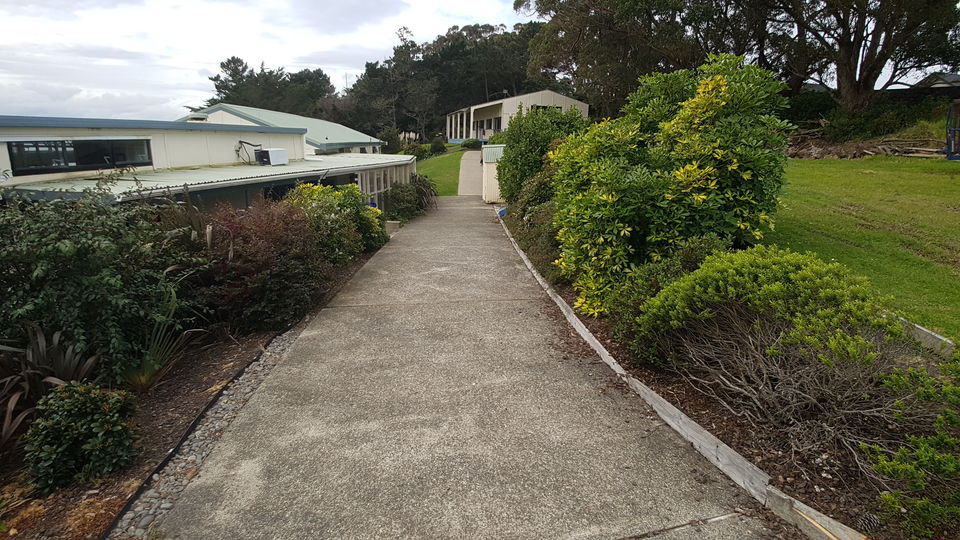 The path leading from the main building up to the recreation hall